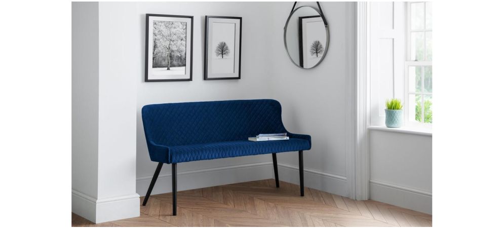 Luxe High Back Bench Blue Blue Velvet Leather Sofa World