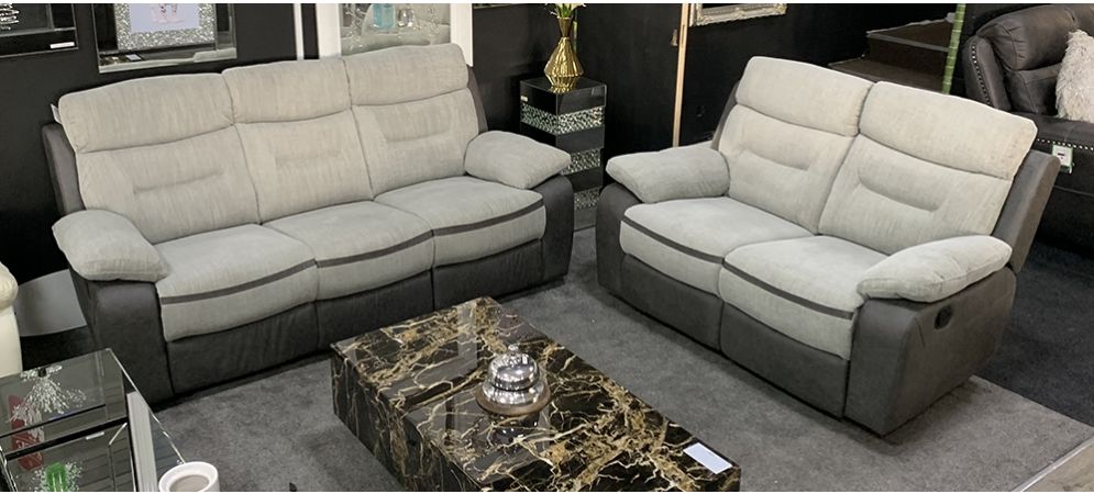 Melody Recliner Fabric Sofa Set 3 2 Seater Grey Two Tone Leather World Melody Recliner Fabric Sofa Set 3 2, 2 Tone Leather Sofa Set