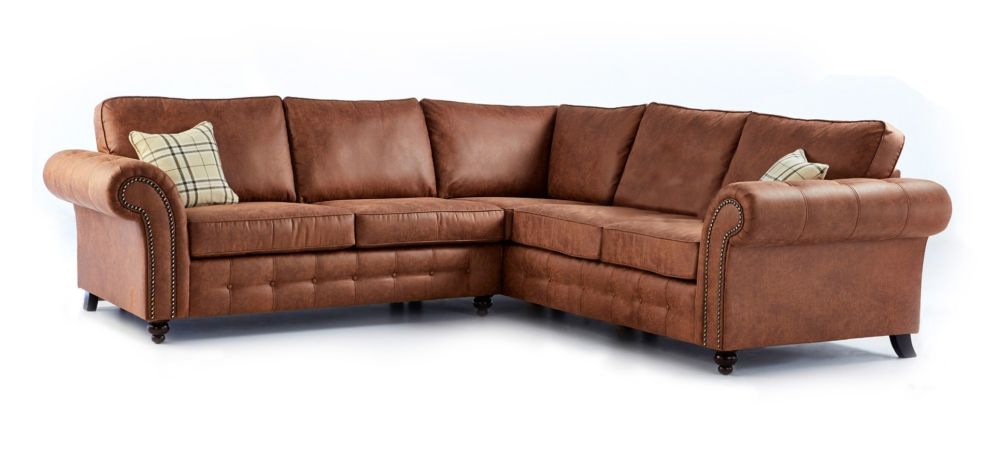 Large brown store leather corner sofa