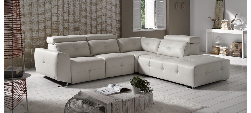 Zaira Semi Aniline Leather Corner Sofa LHF Cream Pedro Ortiz Hand