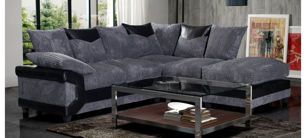 Dino Fabric Corner Rhf Monty Metropolis Black And Grey Delivery Up To 21 28 Days Leather Sofa World Dino Fabric Corner Rhf Monty Metropolis, Black Leather And Grey Fabric Sofa