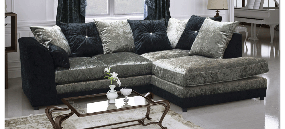 Crushed velvet shop corner settee