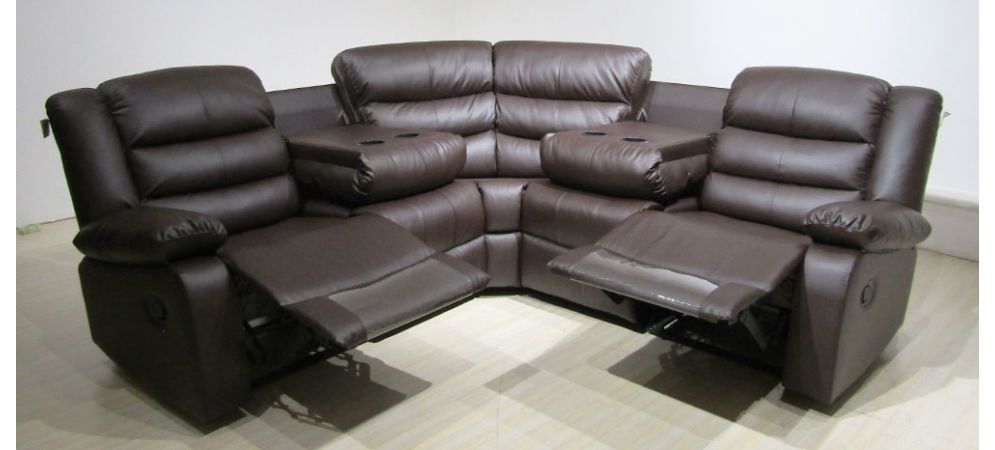 Roman Large 2c2 Recliner Fabric Corner, Brown Leather And Fabric Corner Sofa
