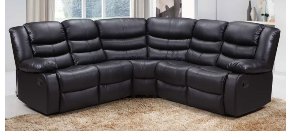 Roman Large 2c2 Recliner Black Bonded, Black Bonded Leather Reclining Sofa