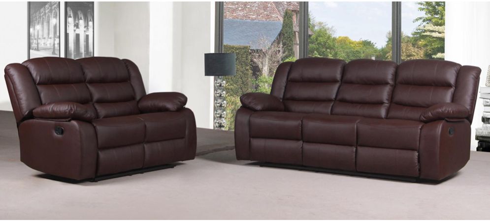 Roman Brown Bonded Leather 3 2 1 Sofa Set Manual Recliner 6
