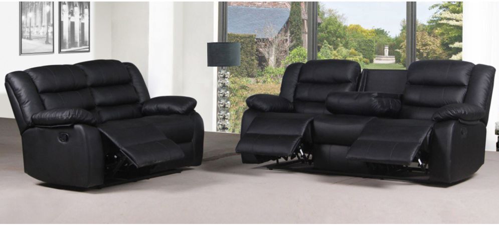Roman Black Recliners Leather Sofa Set