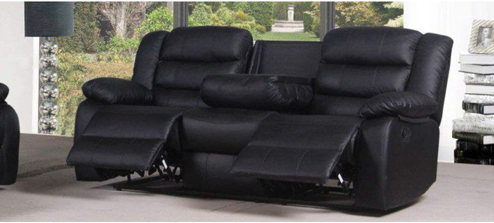 Roman Black Recliner Leather Sofa 3 Seater Bonded Leather Leather Sofa World
