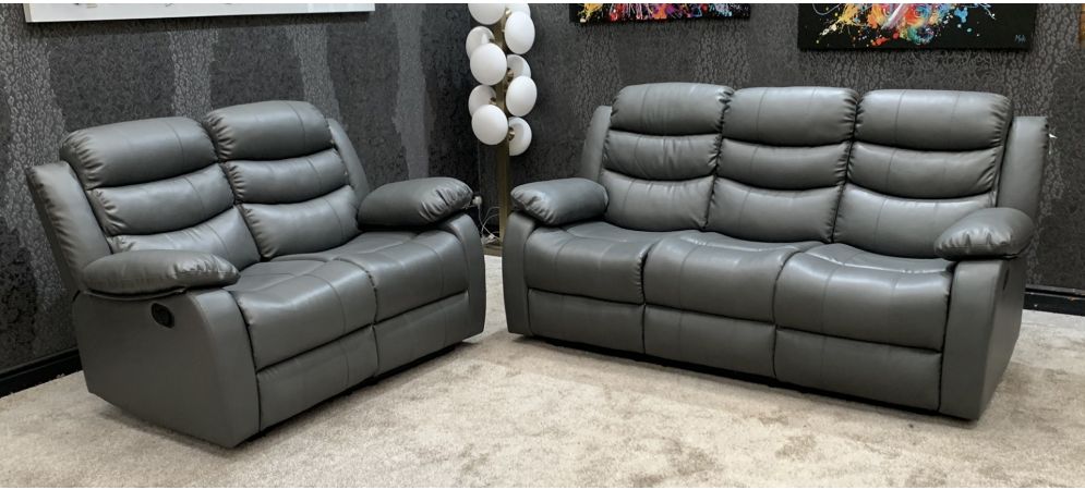 Roman Grey Bonded Leather 3 2 1, Reclining Leather Sofa Sets