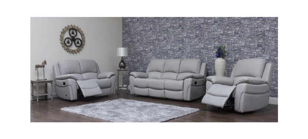 Serena Pearl Grey Reclining 3 2 Seater Leather Sofa Set Delivery In 7 Weeks World Seater Leather Sofa Set, Grey Leather Sofa 3 2 1