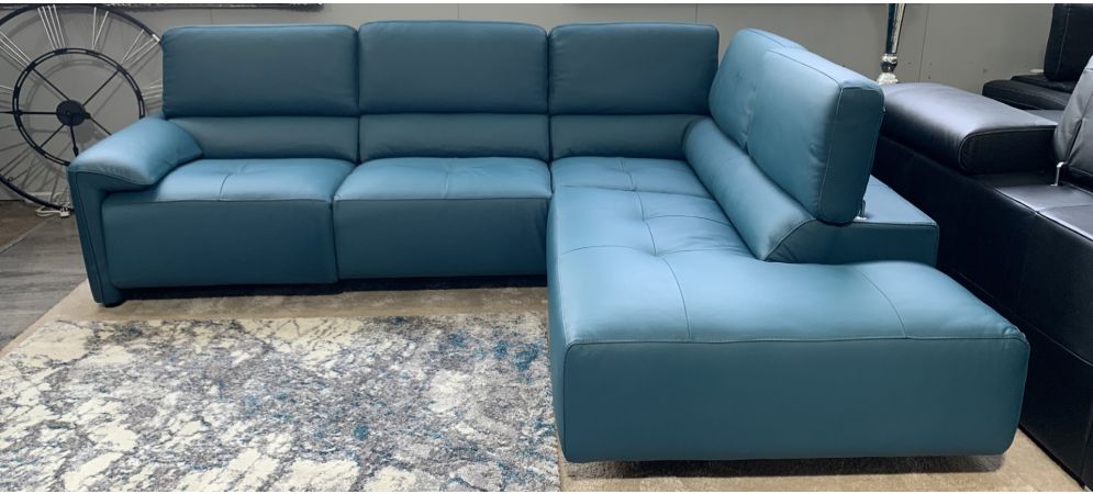Brooklyn Newtrend Turquoise RHF Blue Leather Sofa With Adjustable Headrests | Leather Sofa World