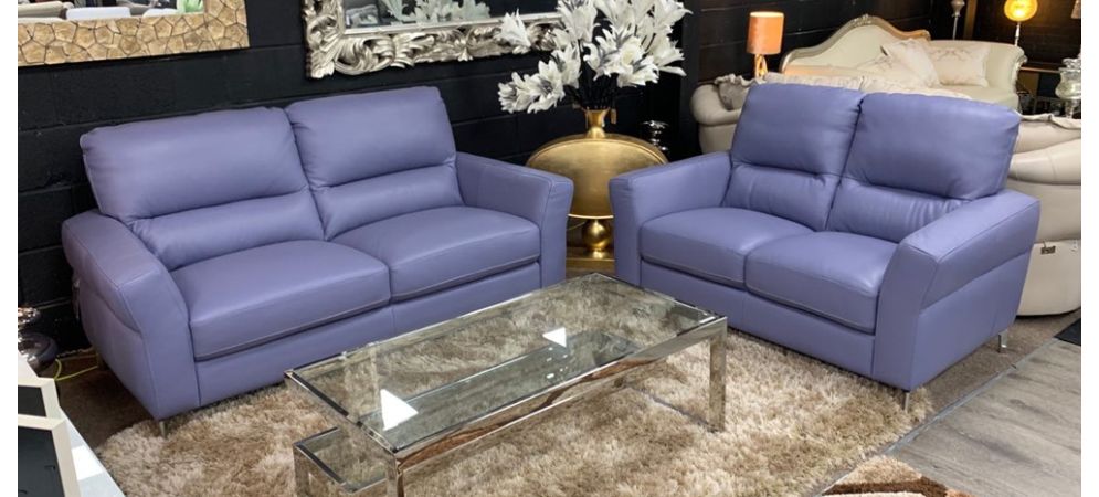 Winona Lavender Semi Aniline Newtrend 3 2 Leather Sofa Set With Chrome Feet Available for delivery in 8 weeks Leather Sofa World