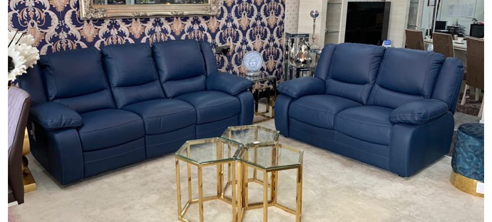Blue outlet leather settee