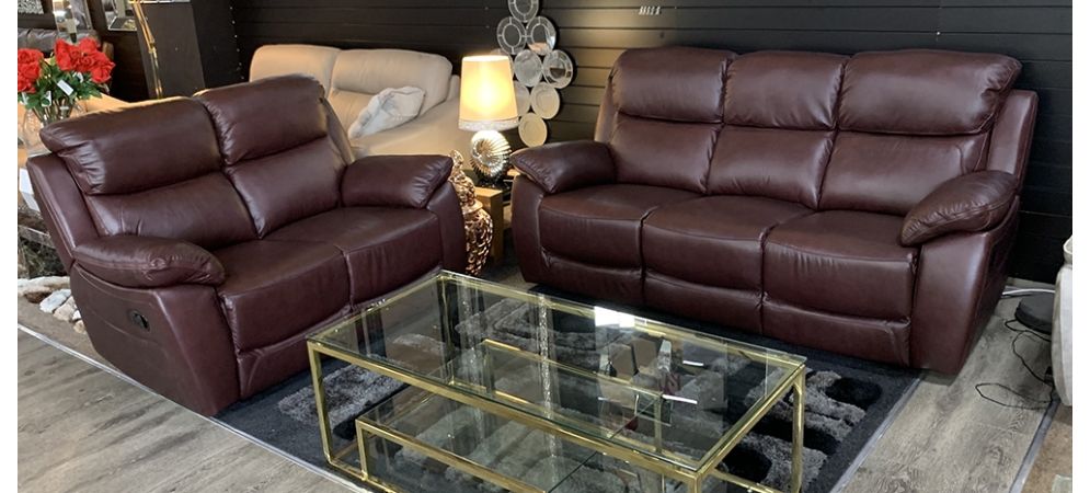 Rivoli Recliner Leather Sofa Set 3 2 Seater Wine Leather Sofa World