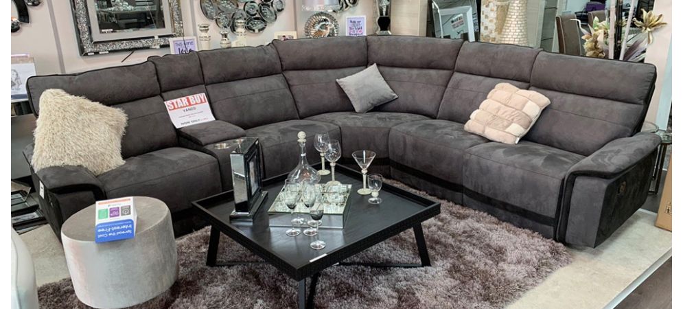 Vanzo Large Recliner Fabric Corner Sofa Charcoal Grey With Drinks Holders Leather World Vanzo Large Recliner Fabric Corner Sofa, How Big Are Corner Sofas