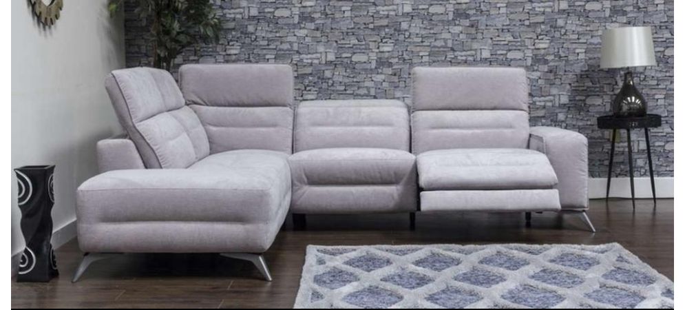 Sorrento Fabric Corner Sofa Lhf Mist Grey Adjustable Headrests Leather Sofa World