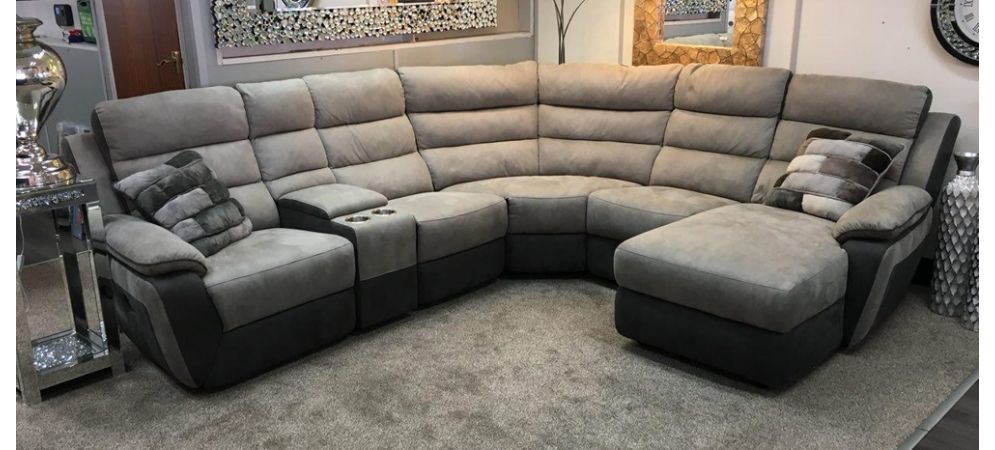 Uber Recliner Corner 2c2 Smoke Grey, Leather Sofa With Console
