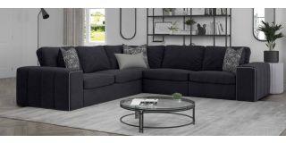 Bradley Large 2C2 Black Fabric Corner Sofa With Silver Trim - Custom Made Other Colours Available