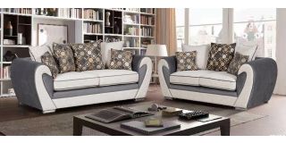Lino 3 + 2 Fabric Sofa Set With Contrasting Faux Leather - Scatter Back And Chrome Feet