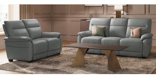 Aran 3 + 2 Grey Static Semi Aniline Leather Sofa Set With USB Also Available In Cashmere And Tan