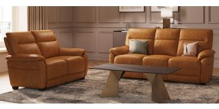 Aran 3 + 2 Tan Static Semi Aniline Leather Sofa Set With USB Also Available In Grey And Cashmere