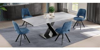 Reno 1.4m to 1.8m Extending Ceramic Dining Table With Metal Black Powder Coated Base (Table Only)