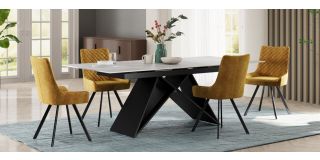 Turzo 1.6m to 2m Extending Ceramic Dining Table With Metal Black Powder Coated Base (Table Only)