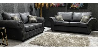 Harper Fabric Sofa Set 3 + 2 Seater Dark Grey Buffalo Suede With Studded Arms