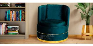 Fendi Peacock Soft Velvet Swivel Chair With Chrome-Gold Seams And Base Detailing