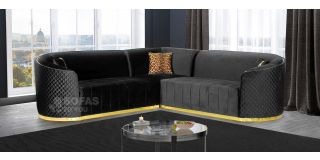 Fendi 2C2 Black Soft Velvet Corner Sofa With Chrome-Gold Seams And Base Detailing