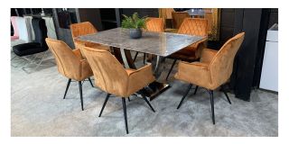 1.6m Marble Dining Table With Chrome Base And 6 Chairs(w55cm d60 h85)