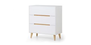 Alicia 3 Drawer Chest - Matt White Lacquer with Oak Effect Detailing - Lacquered MDF