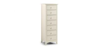 Cameo 7 Drawer Narrow Chest - Stone White - Stone White Lacquer - Solid Pine with MDF