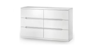 Manhattan 6 Drawer Wide Chest - White - White High Gloss Lacquer - Lacquered MDF