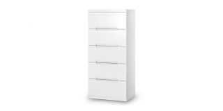 Manhattan 5 Drawer Narrow Chest - White - White High Gloss Lacquer - Lacquered MDF