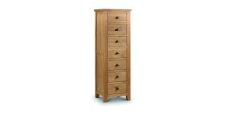 Marlborough Oak 7 Drawer Narrow Chest - Waxed Oak - Solid Oak with Real Oak Veneers