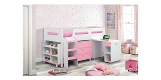 Kimbo Cabin Bed - Pink - Matt White and Pink Coating with Melamine Edging - Coated Particleboard