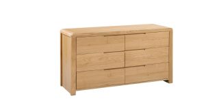 Curve 6 Drawer Wide Chest - Waxed Oak - Solid Oak with Real Oak Veneers