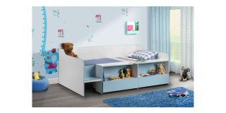 Stella Low Sleeper - Blue - Matt White and Blue Coating with Melamine Edging - Coated Particleboard