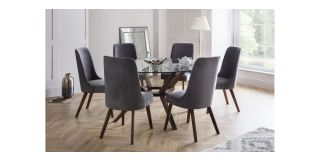 Chelsea Large Glass Top Dining Table - Walnut Coloured Lacquered Finish - Solid Beech