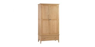 Cotswold 2 Door 1 Drawer Wardrobe - Natural Satin Lacquer - Solid Oak with Real Oak Veneers