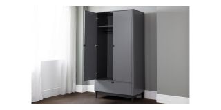 Chloe 2 Door 1 Drawer Wardrobe - Storm Grey Lacquer - Lacquered MDF
