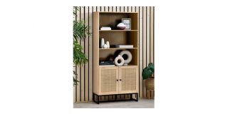 Padstow Tall Bookcase - Oak - Rattan - Melamine