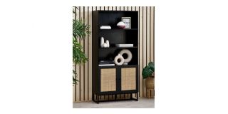 Padstow Tall Bookcase - Black - Rattan - Melamine