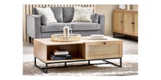 Padstow Coffee Table - Oak - Rattan - Melamine