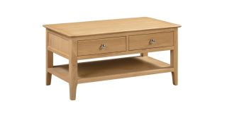 Cotswold Coffee Table with 2 Drawers - Natural Satin Lacquer - Solid Oak with Real Oak Veneers