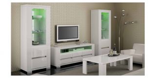 Elegance White Two Single Display Cabinets With Lights and TV Unit