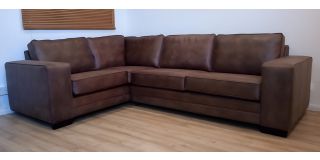 Luisa LHF Square Arm Corner Sofa In Tan Bonded Leather