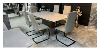 Breville Grey 1.8m Marble Effect Dining Table With 6 Mushroom Chairs(chairs h102cm d50cm w40cm) Ex-Display Showroom Model