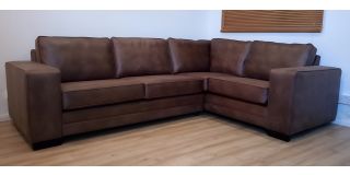 Luisa RHF Square Arm Corner Sofa In Tan Bonded Leather