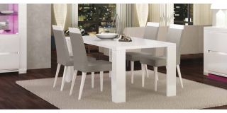 Elegance Diamond White 1.9m Dining Table With Six Luxury Chairs In Grey Microfiber